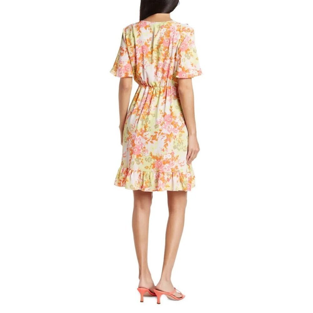 VERO Moda Floral "Lee" Faux Wrap Dress Ruffle Trim - Picture 8 of 8